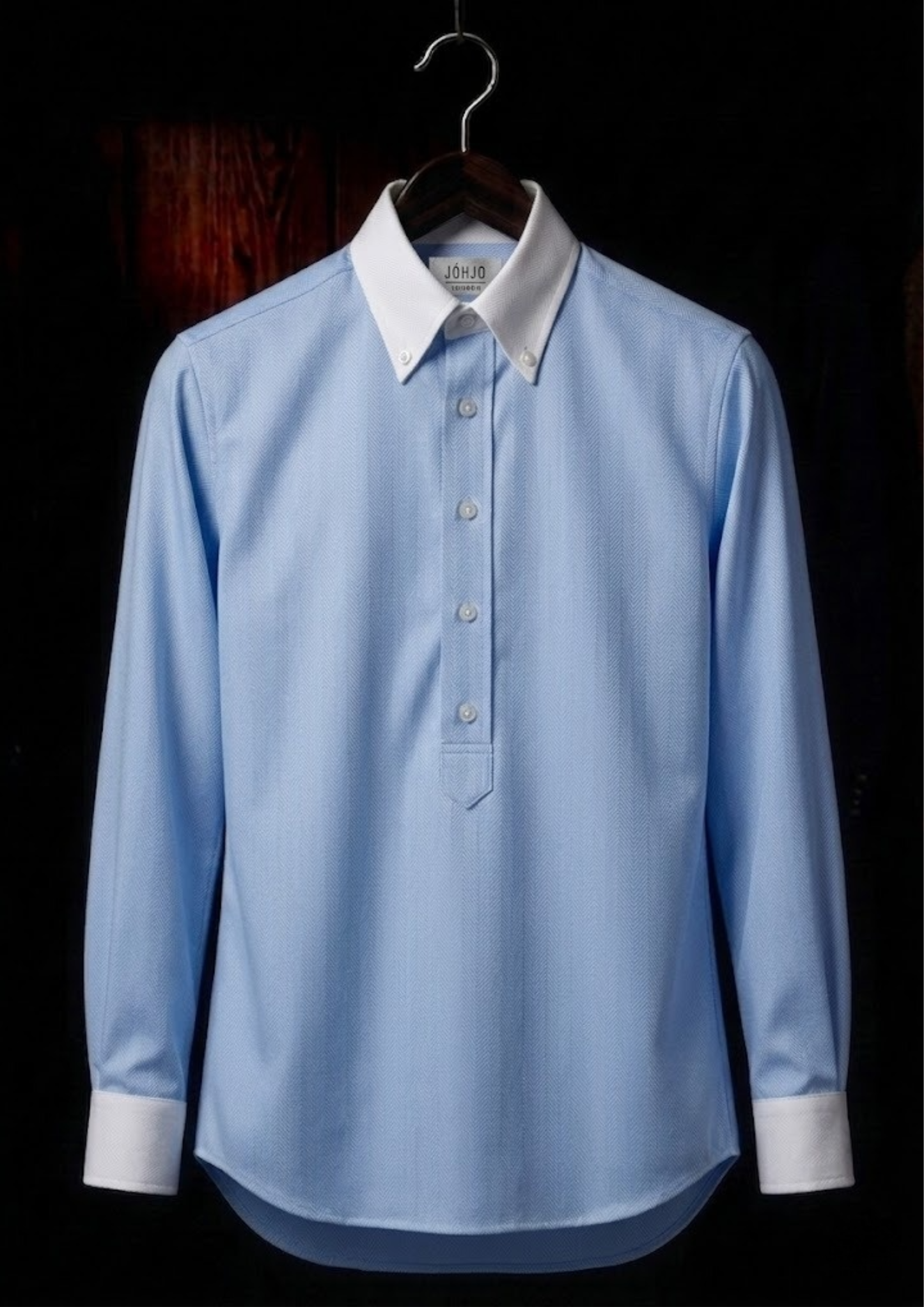 Contrast Collar Herringbone Popover Shirt