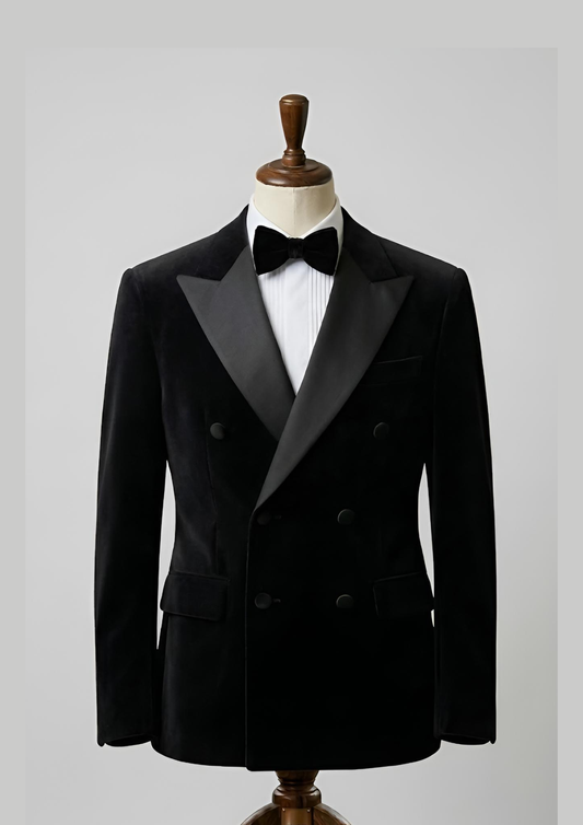 Men’s Luxury Black Velvet Double-Breasted Tuxedo Suit