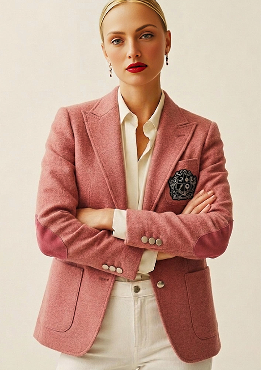 Women’s Pink Wool Blazer with Crest – available in other colours