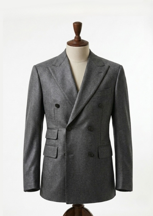 Men’s Luxury Grey Double-Breasted Wool Suit