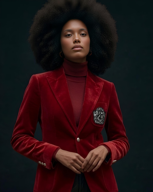 Women’s Red Velvet Blazer with Crest