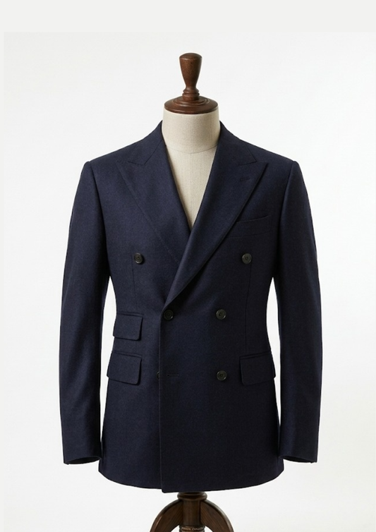 Men’s Luxury Navy Blue Double-Breasted Wool Suit